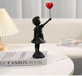 Söt ballongflicka Hartsskulptur Heminredning Staty Banksy Rött hjärta Girl Ballongfigur Modern konst Skulptur för bordshylla Dekor Statyer & skulpturer Naty Shop