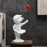 Söt ballongflicka Hartsskulptur Heminredning Staty Banksy Röd Hjärta Flicka Ballongfigur Modern konst Skulptur för bord Hylla Dekor Statyer & skulpturer Naty Shop Vit ballong