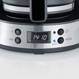 SEVERIN "TypeSwitch" espressomaskin med glaskaraff och timer, AromaSwitch för att välja 2 bryggalternativ, digital klocka med timerfunktion, för upp till 10 koppar, 1000W, borstat rostfritt stål-svart, KA 4826