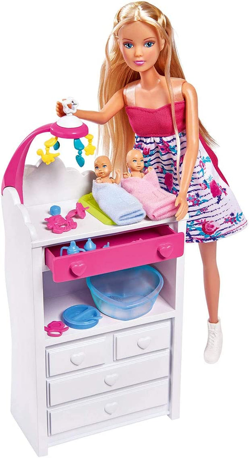 Simba 105733333 - Steffi Love Welcome Tvillingar, Gravid docka, Med tvillingar, Med skötbord och badkar, Tillbehör, Dress up docka, 29Cm, För barn från 3 år och uppåt Dockor Naty Shop Singel
