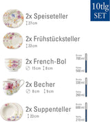 Villeroy & Boch Mariefleur Startset, blandade färger, diskmaskinssäker, mikrovågssäker, servisset för 2, blommigt servisset, servis, kombinationsset, premiumporslin