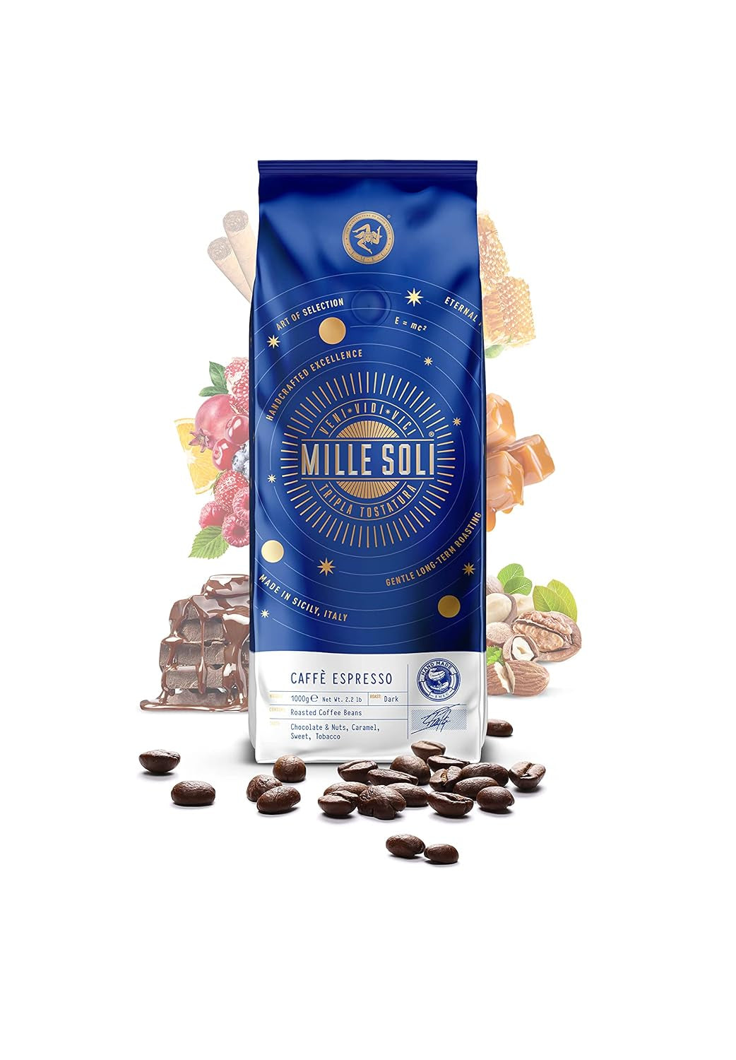 Caffè Espresso - Espressobohnen 1 kg - Traditionell Dreifachröstung In Handarbeit - Premium Kaffeebohnen mit perfekter Crema und besons säurearm für Helautomat und Siebträger