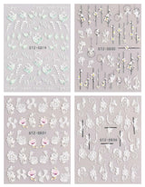 JMEOWIO 3D Nagelsticker Frühling Blume Nail Art Sticker Selbstklebend Nagelaufkleber 5D Stereoskopisk Buntes Sommer Blumen Dekoration Nageldesign Zubehör 4 Blatt