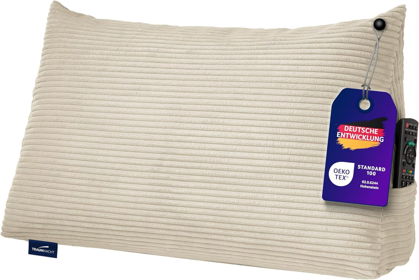 Läskudde Traumnacht Mysig Ryggkudde, 70 x 40 cm mörkgrå, avtagbart och tvättbart överdrag av 100 % polyester, praktisk sidficka, Oeko-Tex certifierad, tillverkad enligt tyska kvalitetsstandarder