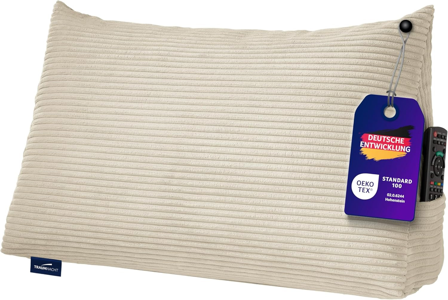 Läskudde Traumnacht Mysig Ryggkudde, 70 x 40 cm mörkgrå, avtagbart och tvättbart överdrag av 100 % polyester, praktisk sidficka, Oeko-Tex certifierad, tillverkad enligt tyska kvalitetsstandarder