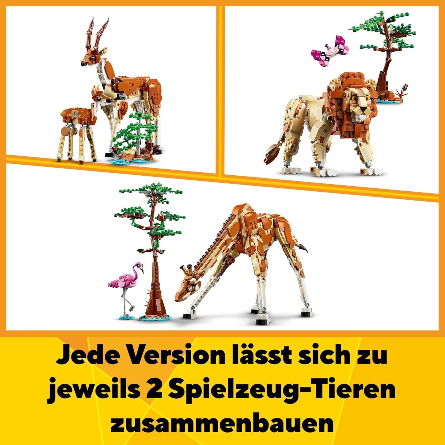 LEGO Creator 3In1 Animal Safari, kreativt set med djurfigurer, 3 byggalternativ: Leksaksgiraff, gasell och lejon, leksaksdjur för flickor och pojkar, naturpresent för barn från 9+ år 31150 Byggset Beuche den LEGO-Store