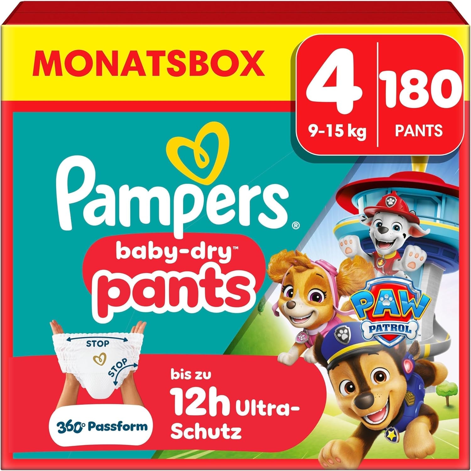 Pampers Baby Dry Pants Diaper Patrol Puppy Edition, storlek 5, 160 blöjor, 11 kg - 17 kg, 360° justering med stopp och skyddssystem