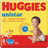 Huggies Unistar blöjor, storlek 4 (7-14 kg), förpackning med 128 blöjor (basic)