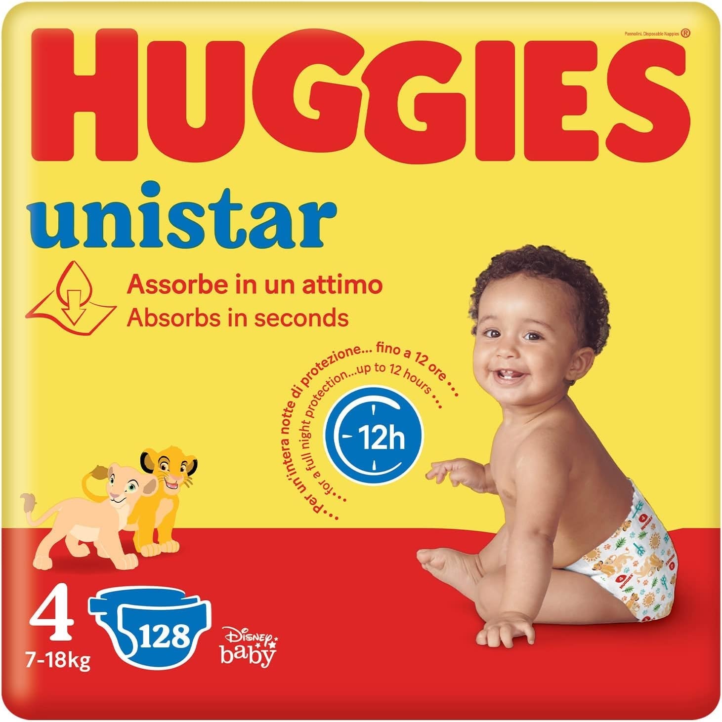 Huggies Unistar blöjor, storlek 4 (7-14 kg), förpackning med 128 blöjor (basic)