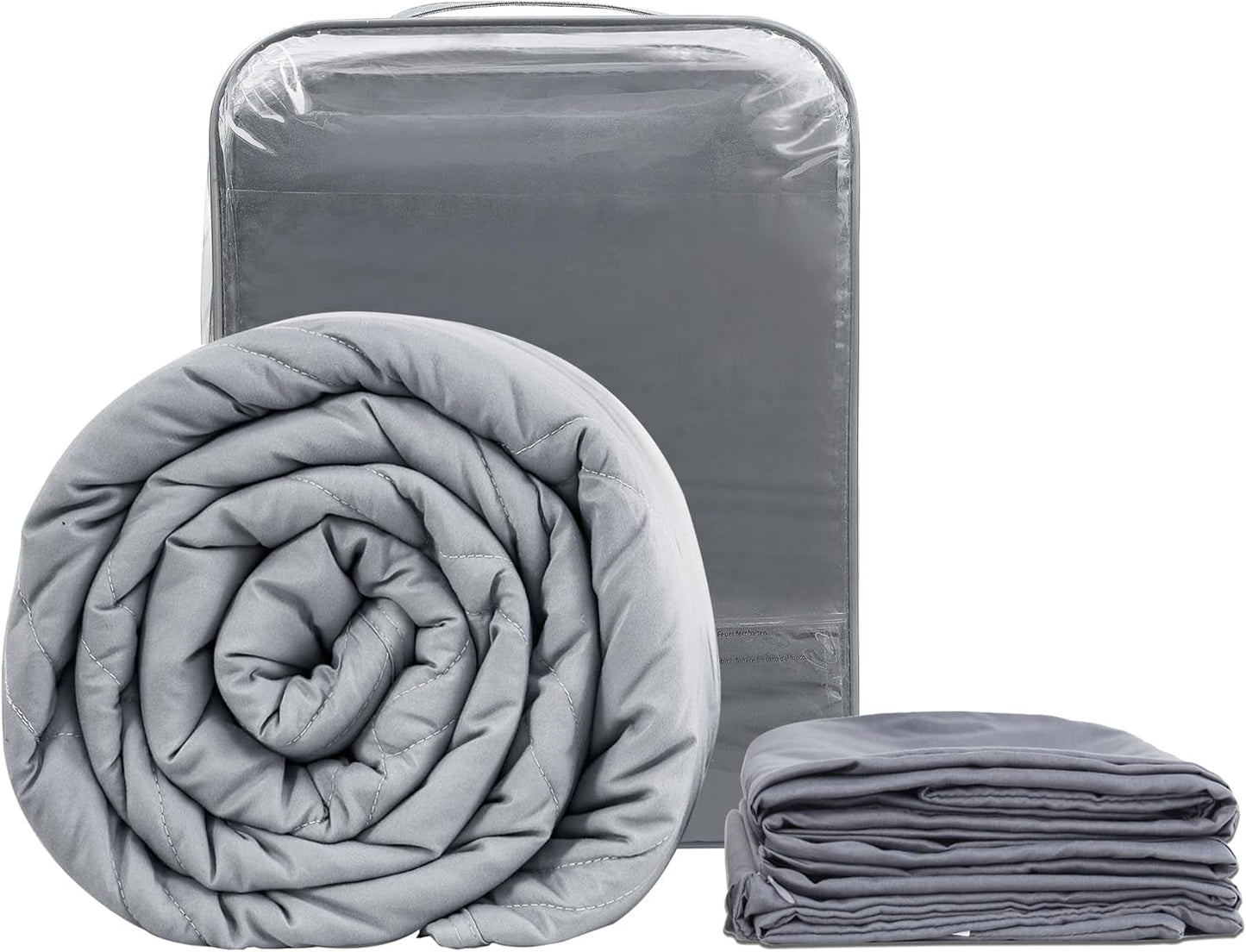 Winthome tyngdfilt med påslakan 150x205 cm 10,4 kg, bekväm tyngdfilt, antistressterapifilt, tung filt för djupare sömn och bättre återhämtning, tung filt för vuxna (grå) Besuche den Winthome-Store Grå.61KG