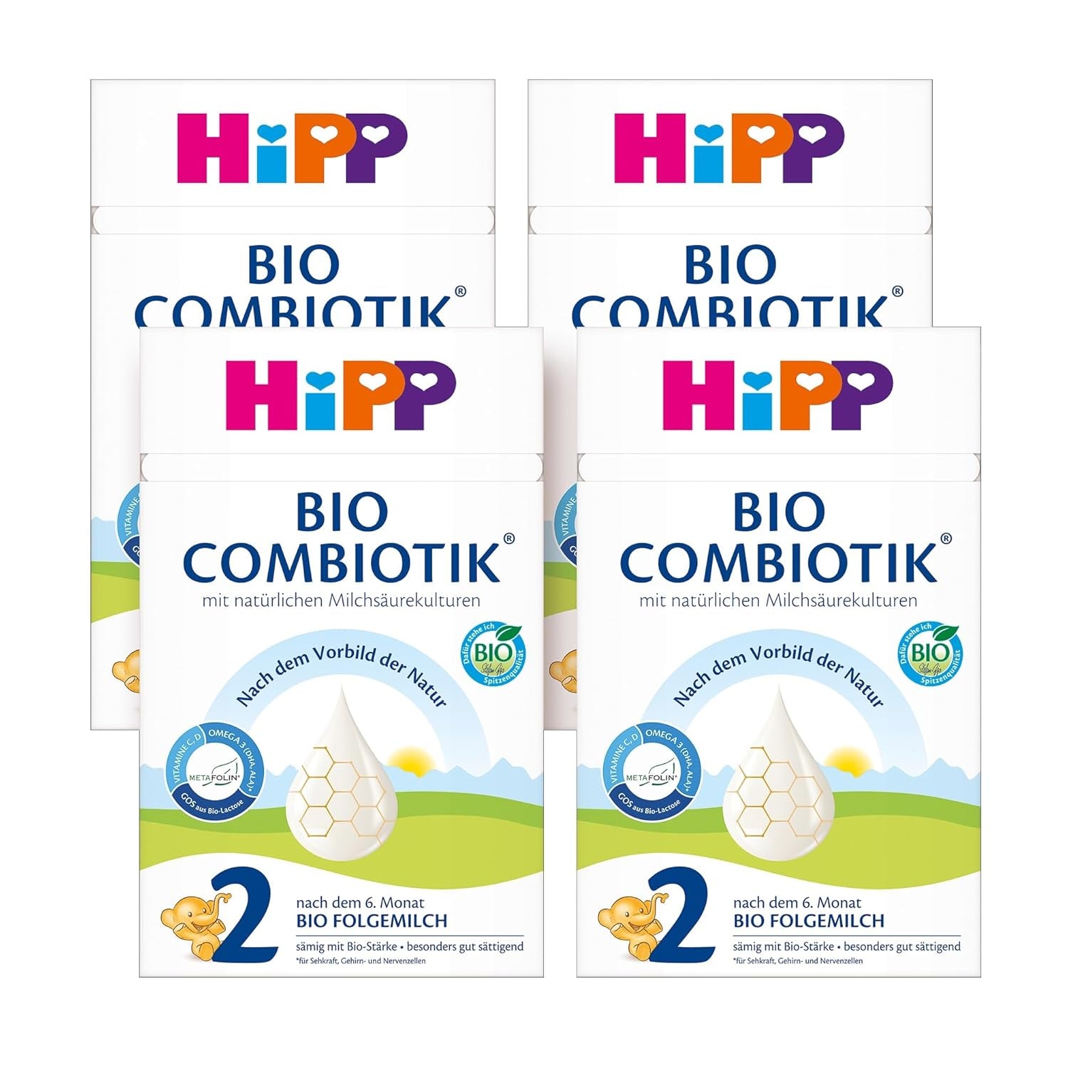 HiPP 2 Organic Combiotik (4 x 600g), tillskottsmjölk efter 6 månader, med stärkelse, naturliga kulturer av mjölksyra, GOS, Omega-3 (DHA, ALA), av bästa ekologiska kvalitet