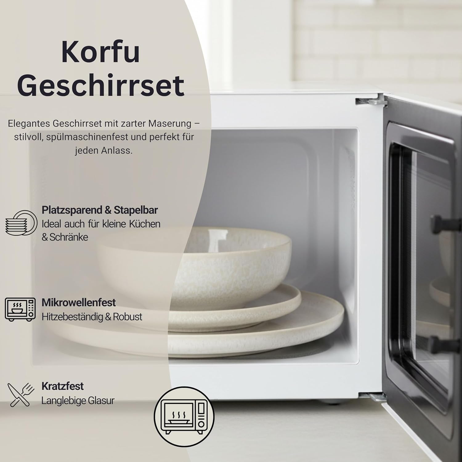 SANGER | 24-delade Korfu servisservis Middagsservice för 8 handgjorda keramiska servisset inklusive mattallrikar Desserttallrikar och sumatallrikar Krämigt servis med sandig textur