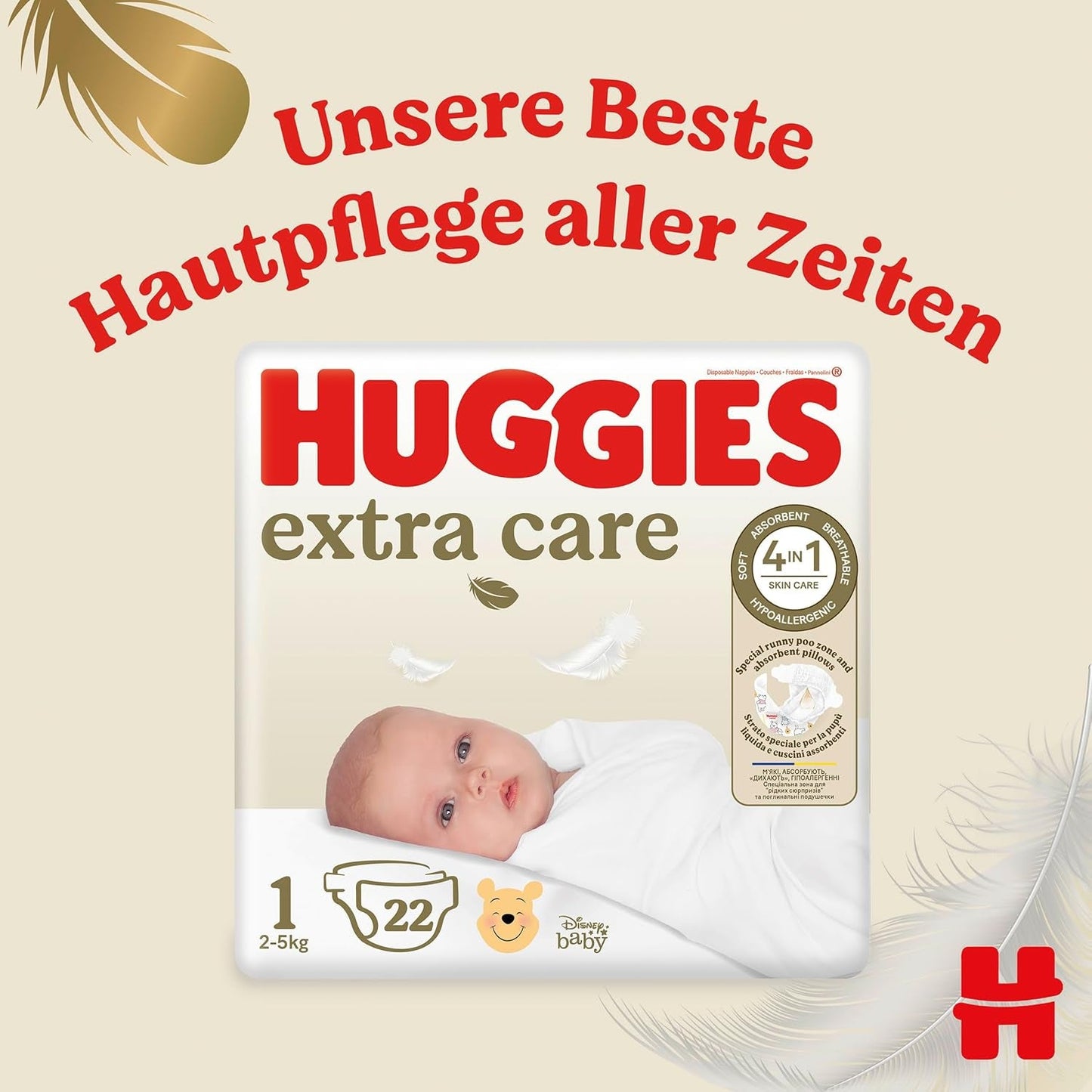 Huggies Newborn blöjor, storlek 2, 116 blöjor (2 x 58), halvmånadslåda