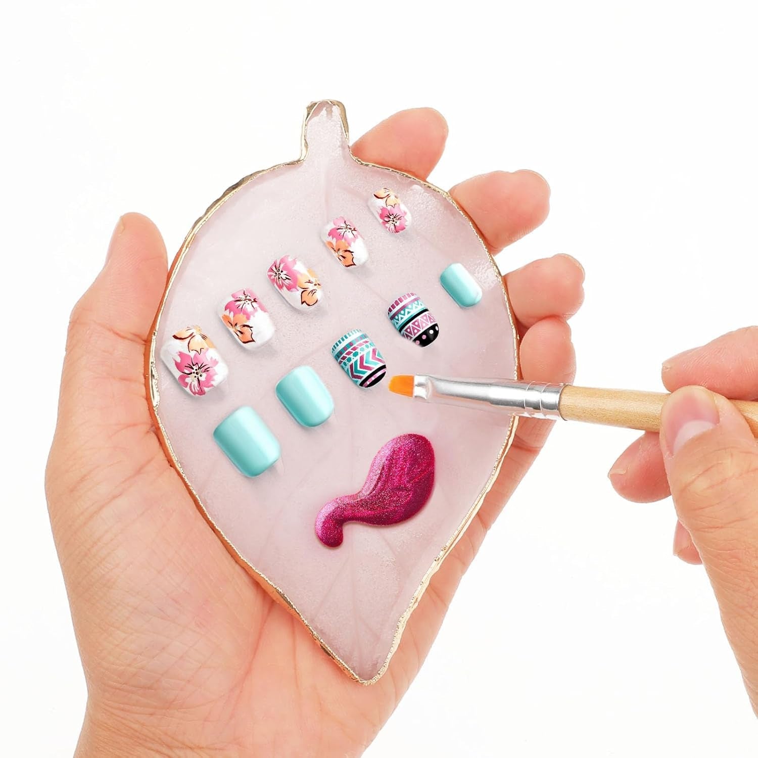 Resin Nail Art Palette Blatt Form Nail Art Werkzeuge Kit Nagelgellack Farben Mischen Palette Für DIY Nail Art Make-up Nagel Dekoration Zubehör