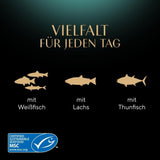 Sheba Portion Pouches Våtfoder för katter, Multipack Fresh & Fine i gelé med MSC tonfisk och lax, 6x6x50g - Hälsosamma måltider för katter med gelé