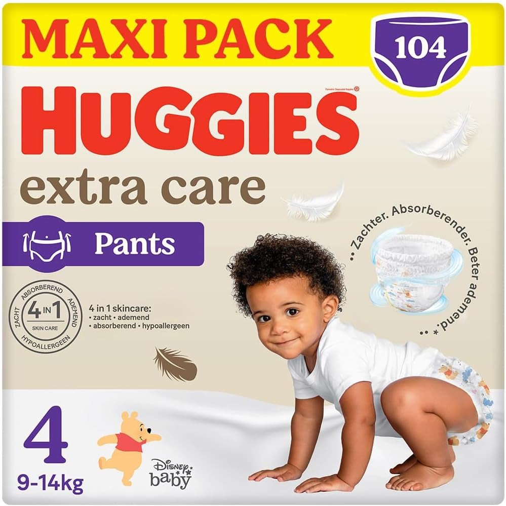 Huggies Extra Care blöjor Storlek 4 (9-14 kg), 4 buntar med 26 blöjor - 4280 g