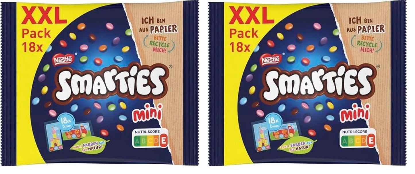 Nestlé SMARTIES Mini XXL-påsar, chokladfärgade linser, perfekt för att dela och njuta med familj och vänner, naturliga färger, återvinningsbar förpackning, 2-pack (1 x 259 g)