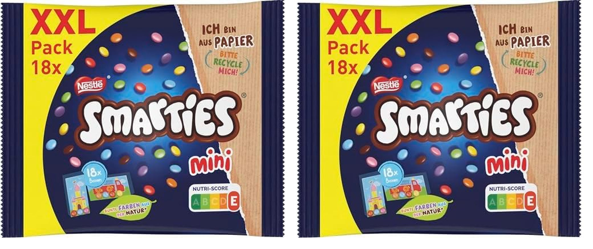 Nestlé SMARTIES Mini XXL-påsar, chokladfärgade linser, perfekt för att dela och njuta med familj och vänner, naturliga färger, återvinningsbar förpackning, 2-pack (1 x 259 g)