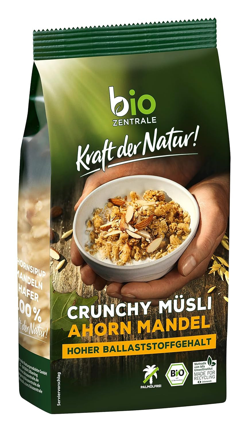 Krispig müsli med bär Biozentrale | 375 g ekologisk müsli | Perfekt för frukost och din kopp takeaway-müsli | Ett alternativ till müslibars