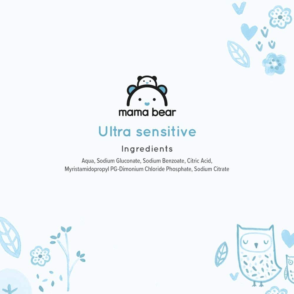 Mama Bear Ultra Sensitive Baby Wipes Doftfri 1008 Antal (18 förpackningar om 60) Naty Shop