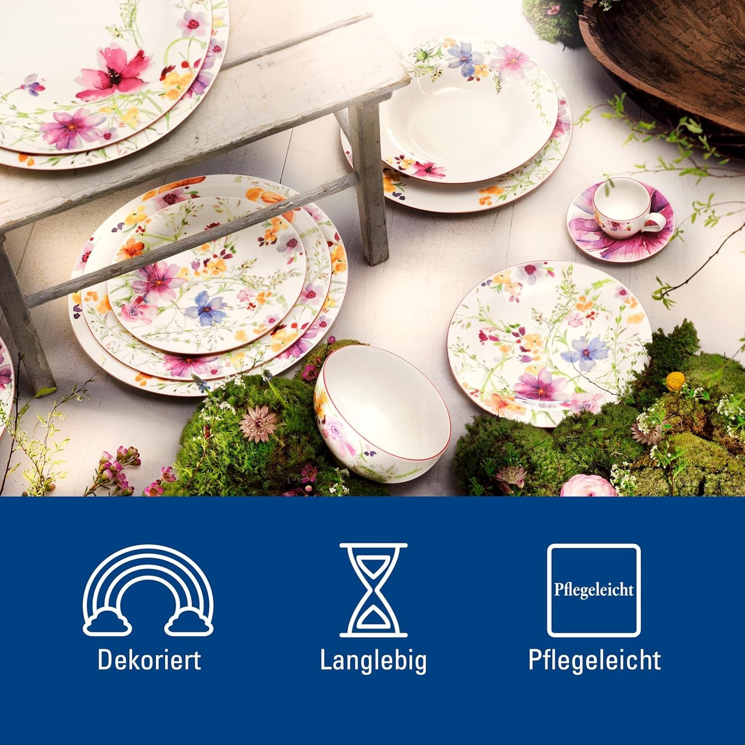 Villeroy & Boch Mariefleur Startset, blandade färger, diskmaskinssäker, mikrovågssäker, servisset för 2, blommigt servisset, servis, kombinationsset, premiumporslin