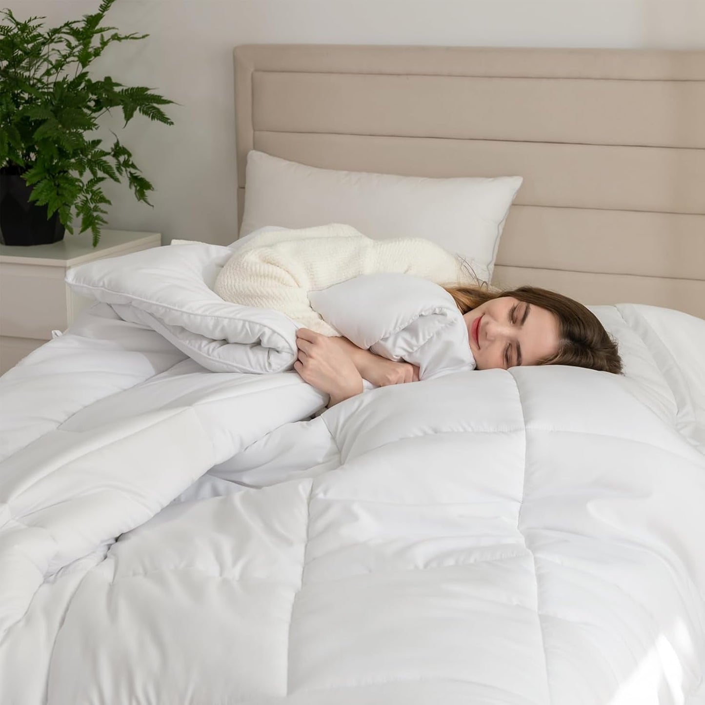 Good Nite Enkelsängsängset, 15 Tog, Vintervärme, Enkelsäng, Mjuk polyester, Hålfiber, Vita lakan med hörnlister, Maskintvättbar (Vit, 15 Tog, 130 X 150 cm) Naty Shop Quilts & Quilts