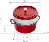 STAUB Gusseisen Bräter/Cocotte, Mit Dämpfeinsatz Aus Edelstahl, Rund 26 Cm, 5,2 L, Aromaregen Funktion Für Optimale Befeuchtung, Für Alle Herdarten Inkl. Induktion & Backofen, Kirschrot, Rot Formar och plåtar för bakning Naty Shop