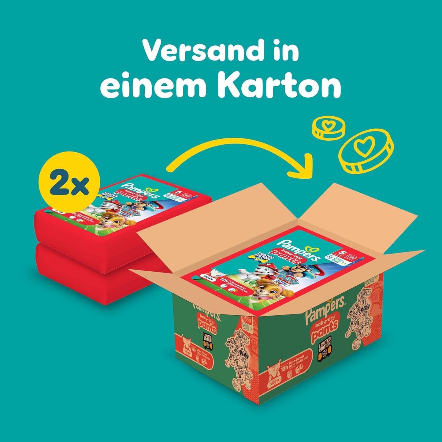 Pampers Baby Dry Pants Diaper Patrol Puppy Edition, storlek 5, 160 blöjor, 11 kg - 17 kg, 360° justering med stopp och skyddssystem