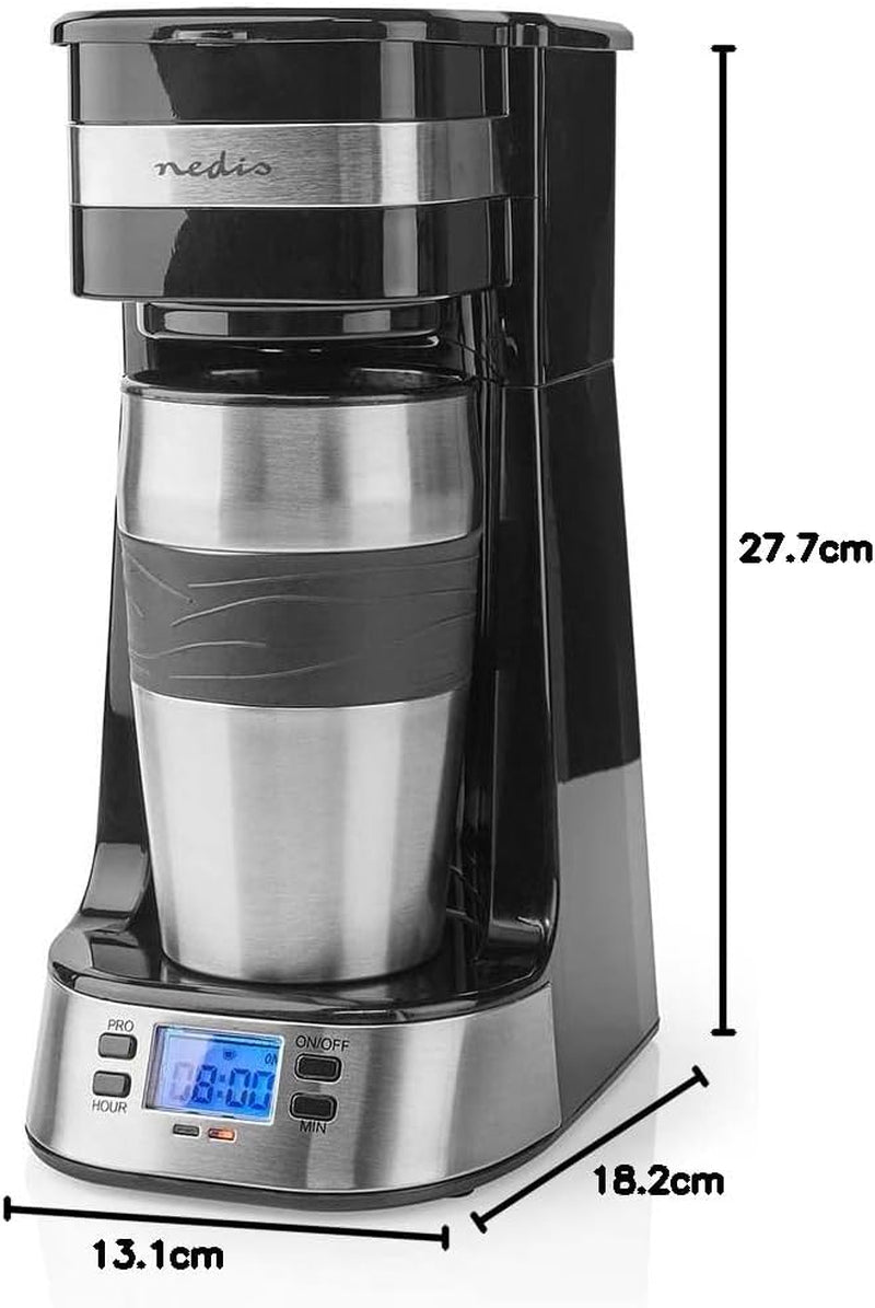 NEDIS Espressor - Filtrerat kaffe - 0,4 l - 1 kopp - Timer - Svart / Silver