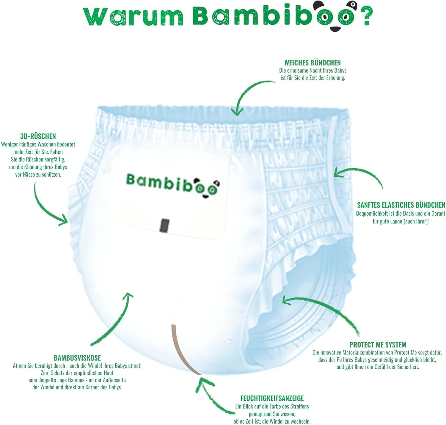 Bambiboo engångsblöjor, hudvänliga, fina bambufiber - Babyblöjtrosor - Engångsblöjöverdrag - Känsligt hudskydd - Mycket absorberande - Storlek 4 (Maxi), 16 stycken