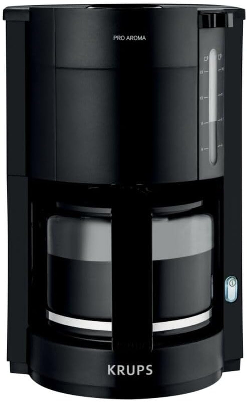 Krups F30908 ProAroma Espressomaskin med filter och glaskaraff, kapacitet 1,25 l, 10-15 koppar, 1050 W, svart