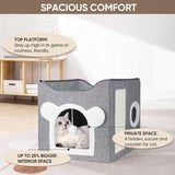 Katzenbetten für Indoor Katzen, Faltbares Katzenhaus, Katzenhöhle 2 Schicht Würfel Großer Raum Katzenbett mit Kratzbrett und Spielball, 15,8 x 15,8 x 15tum
