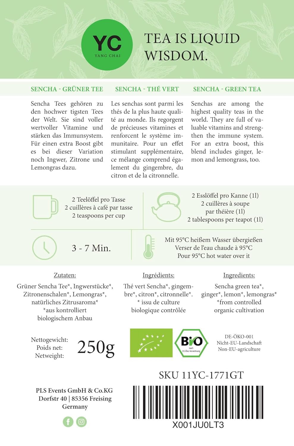 YC Yang Chai Sencha Green Tea BIO 250G - Japanskt löst te med bergamottsmak - Original japanskt grönt te "Sencha Dynasty" från kontrollerad organisk odling