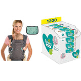 Pampers Sensitive Flip Advanced 4-i-1 bärsele med haklapp och våtservetter, 1200 våtservetter (15 x 80) för bebisens känsliga hud, dermatologiskt testad, nyfödda basprodukter
