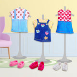 Simba Evi Love Fashion Doll bär en söt jeansklänning, inklusive två andra outfits med bedårande tryck och sneakers, 12 cm, åldrar 3+