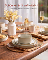 Star 18-delat servisset, 6-personers servisset, porslin, reptåligt, mikrovågs- ​​och diskmaskinssäkert, cappuccinovit