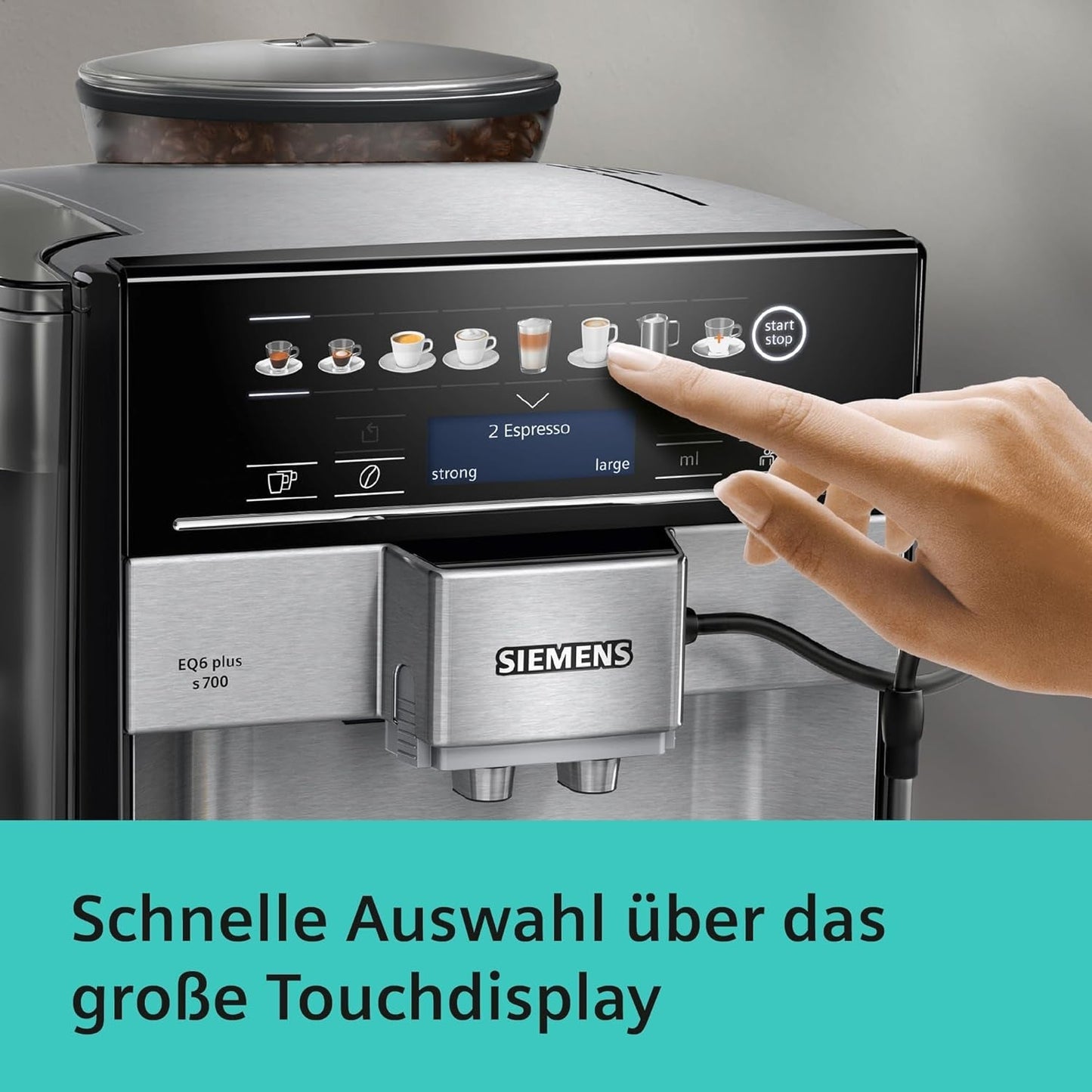 Automatisk espressomaskin Siemens EQ.6 plus s700 TE657503DE, för många kaffespecialiteter, mjölkskummare, keramisk kvarn, dubbel kaffefunktion, anti-kalk, automatisk ångrengöring, 1500 W, rostfritt stål