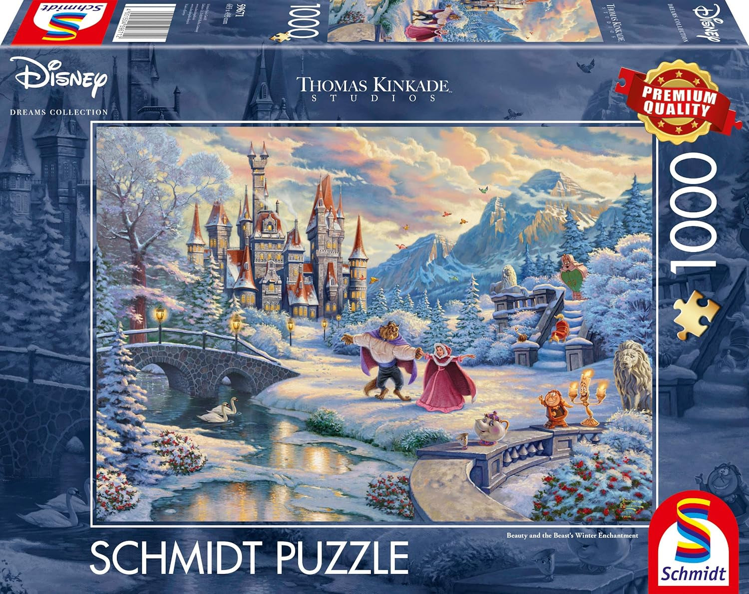 Schmidt Spiele 59671 Thomas Kinkade Disney Skönheten och odjuret Magisk vinterkväll 1000-bitars pussel Naty Shop Singel