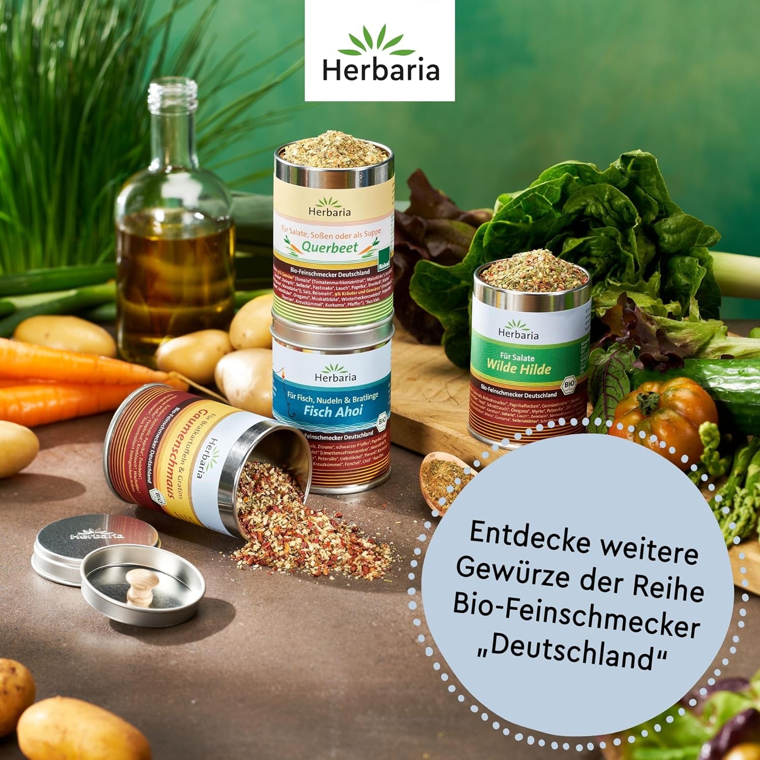 Herbaria Himmel auf Erden bio 100g M-Dose – fertiges Bio-Gewürzsalz für Rind-, Kalb- och Schweinefleisch als Braten eller Kurzgebratenes – in nachhaltiger Aromaschutz-Dose