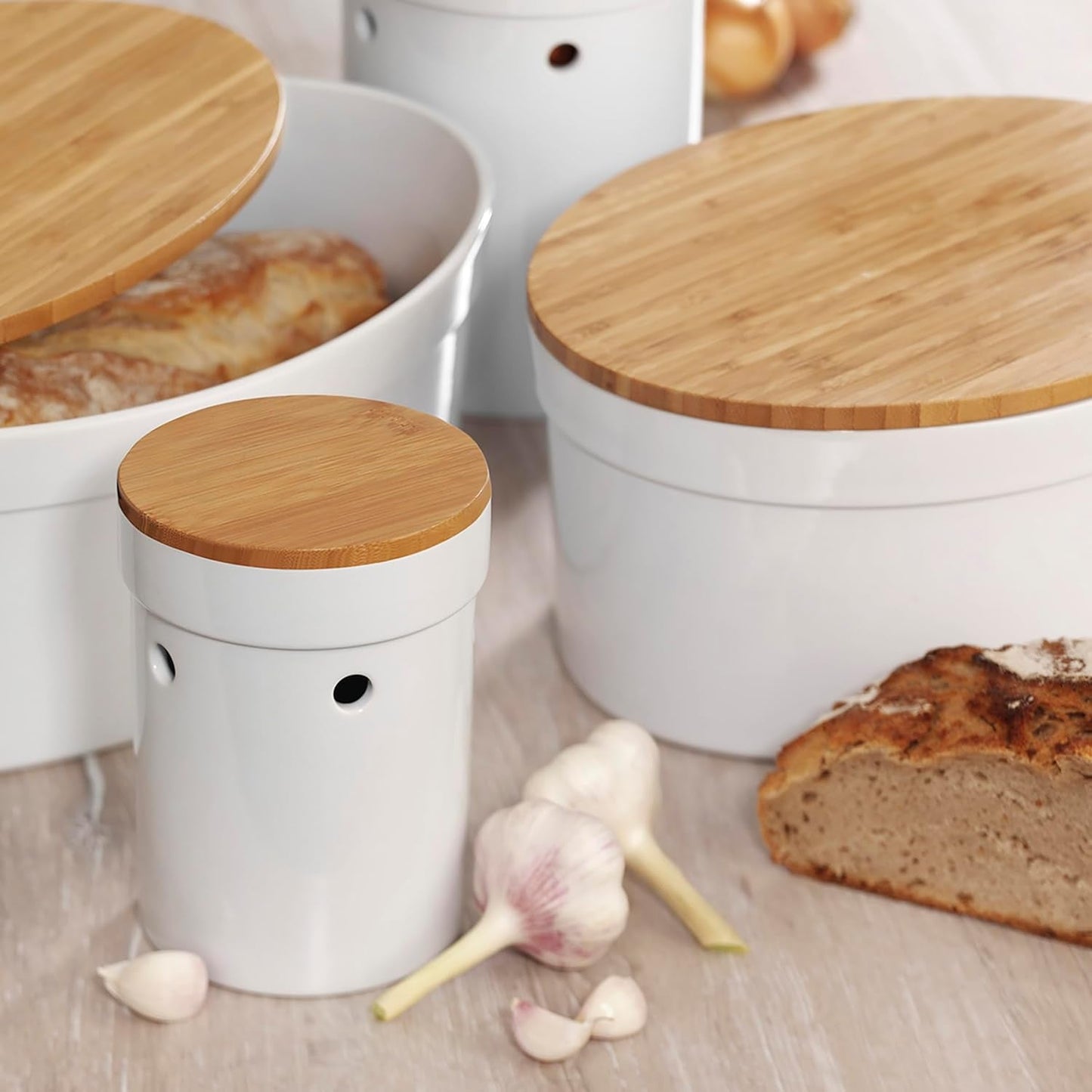 FPA brödlåda med ventilationshål, keramisk brödlåda, SALENA, brödskål, vit, 36,5 x 23,5 x 14 cm Matförvaringslådor Naty Shop