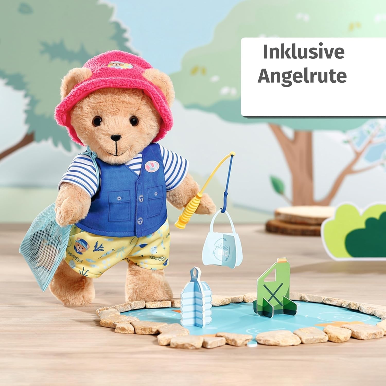 Babyfödd teddyfiskarkostym med fiskespö för 43 cm dockor och nallebjörn, 835982 Zapf Creation