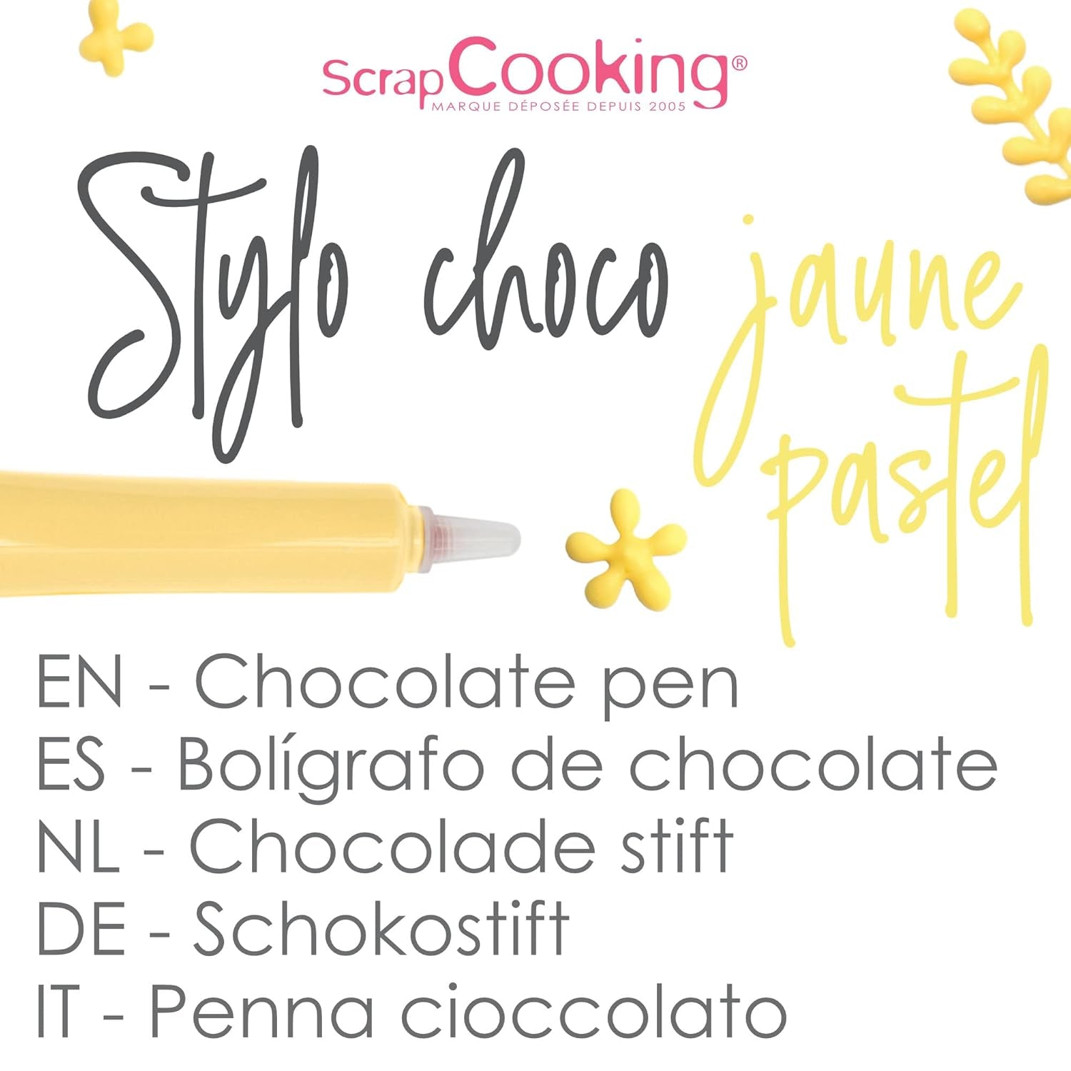 Scrapcooking - Pastellgul sockerpenna - Gul skrivsocker 25g - Dekorativ matsockerpenna - Skriva och rita - Märkning av fondant, glasyr, kakor - 6804