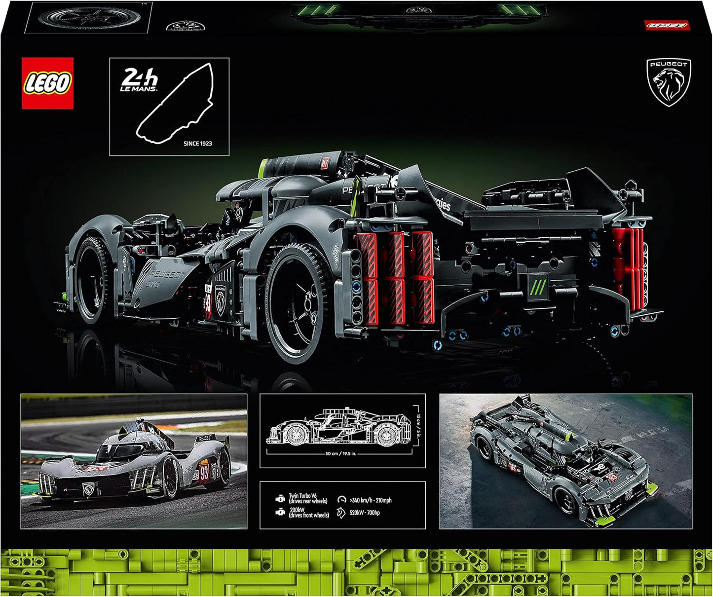 LEGO 42156 Technic Peugeot 9X8 24H Le Mans Hybrid Hypercar Legendarisk racerbil Vuxenmodell Kit 1:10 Motorsportbil Samlarobjekt för avancerade spelare Byggsatser Besuche den LEGO-Store