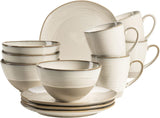 MÄSER 931818 Nottingham Vintage Series servisset för 4, 12-delad frukostservering med oregelbundna runda former i retrolook, kakel, beige