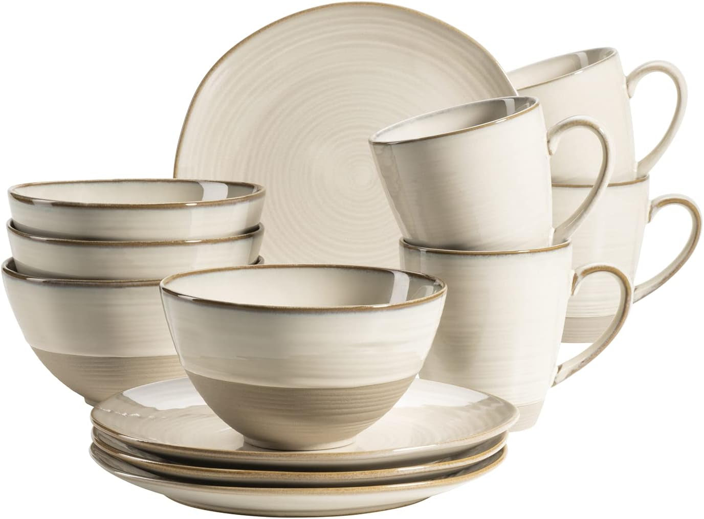 MÄSER 931818 Nottingham Vintage Series servisset för 4, 12-delad frukostservering med oregelbundna runda former i retrolook, kakel, beige