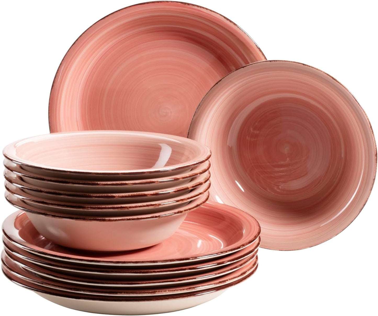MÄSER 931495 Bel Tempo II servisset för 6 med modern vintagelook, 12-delad bordsservering, handmålad, rosa, stengods