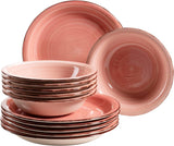 MÄSER 931495 Bel Tempo II servisset för 6 med modern vintagelook, 12-delad bordsservering, handmålad, rosa, stengods