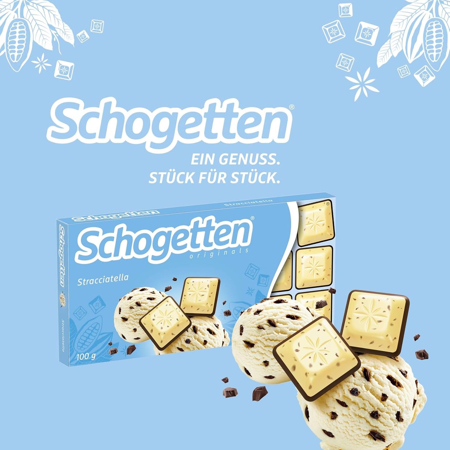 Schogetten Stracciatella chokladkaka 100g, individuellt portionerad. En fröjd. Bit för bit.
