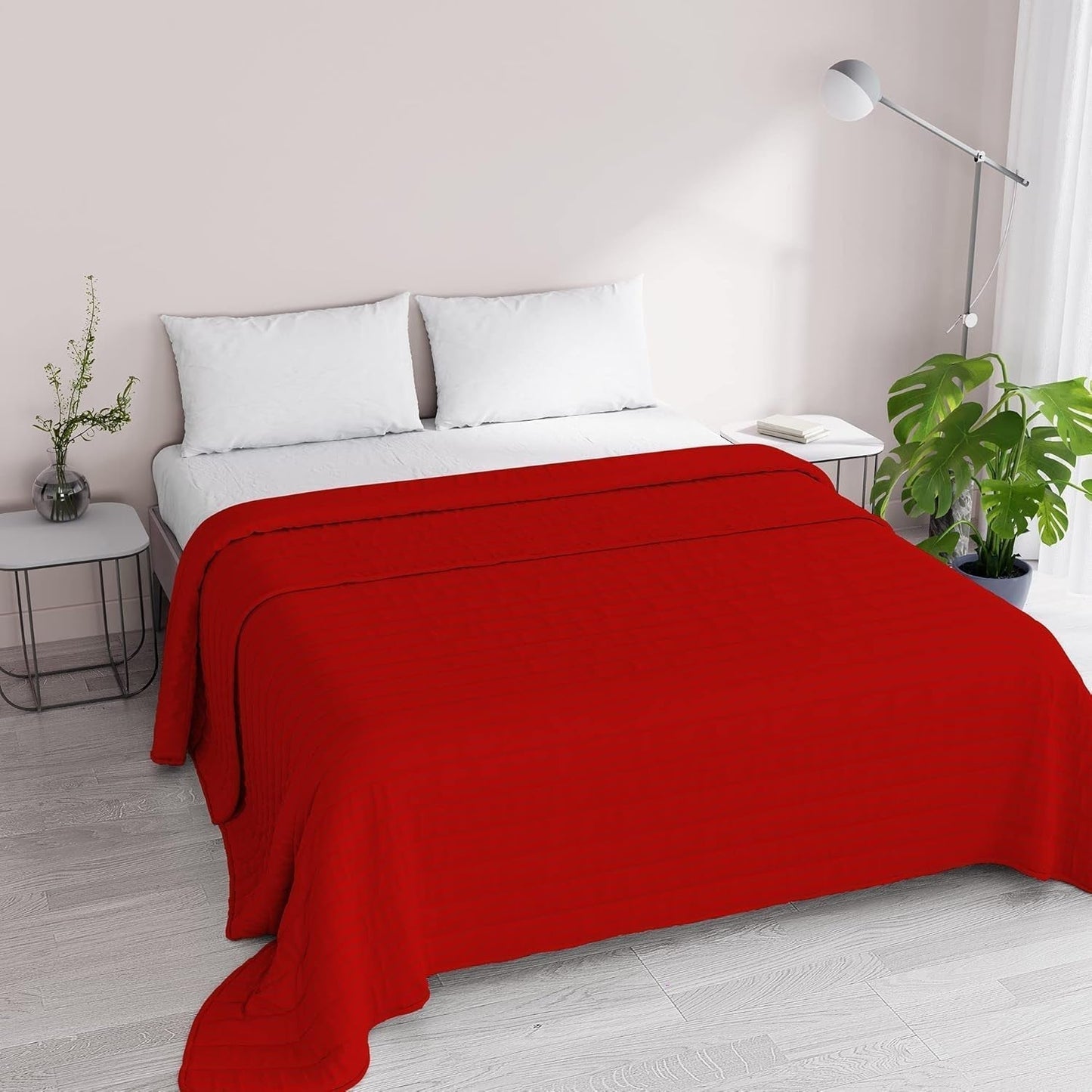 Sommartäcke Satin Stripes, polyester, kräm, 260X250 Cm Täcken och täcken Naty Shop Röd 260X250 Cm