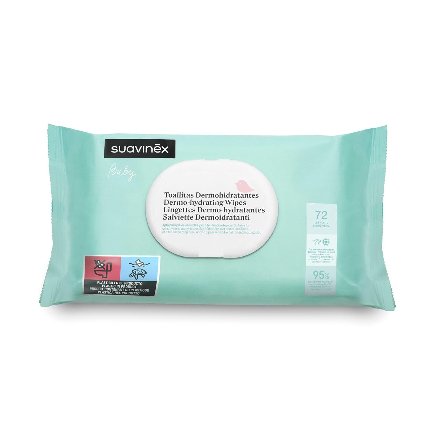 Suavinex 14 paket med 60 babyvåtservetter (840 våtservetter totalt), återfuktande, lämplig för atopisk hud, 95 % naturliga ingredienser
